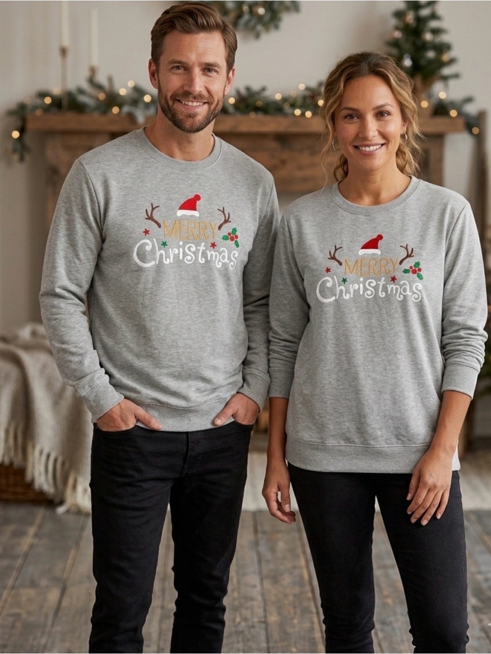 Cozy Unisex Vintage Merry Christmas Gray Graphic Crewneck Pullover